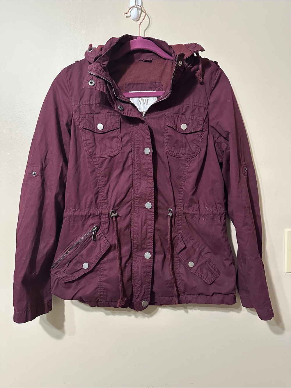 YMI Utility Hooded Jacket in Plum